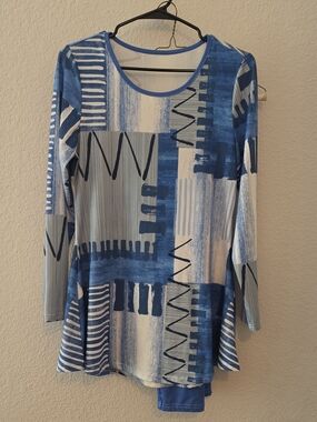 Blue Abstract Print Long-Sleeve Women's 2 Piece Legging Set